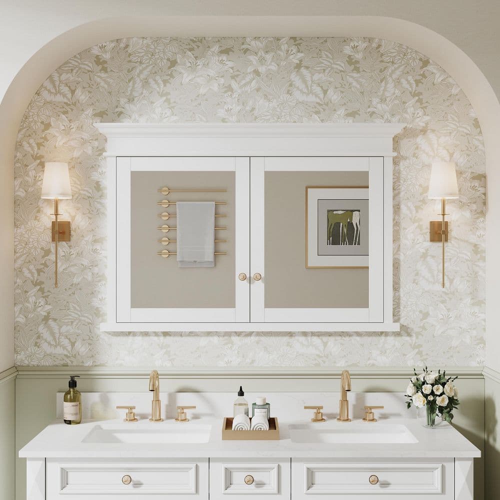 48.01 in. W x 32 in. H Recessed Mount Rectangular Wood Medicine Cabinet with Mirror and Double Doors, Adjustable Shelves price history on PriceWatchPro