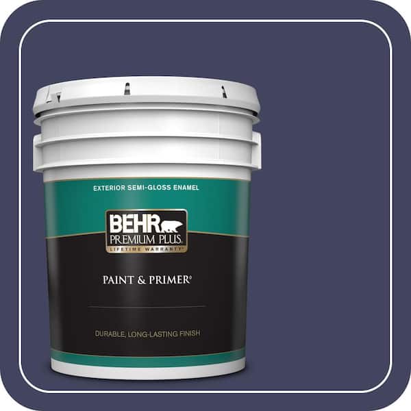 BEHR PREMIUM PLUS 5 gal. #PMD-92 Darkest Navy Semi-Gloss Enamel Exterior Paint & Primer