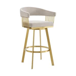 Chelsea 30 in. Taupe Metal Bar Stool with Fabric Seat