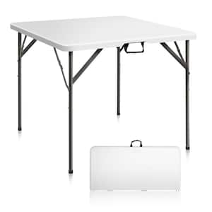 34" White Folding Square Table, Bi-Folding Commercial Table, Portable Plastic Dining Card Picnic Table