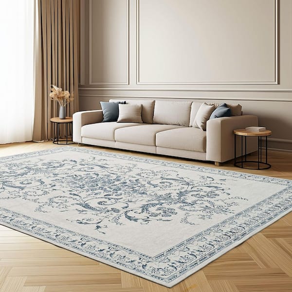 Laura Ashley Josette Medallion Chenille Sea Spray Blue 8 ft. x 10