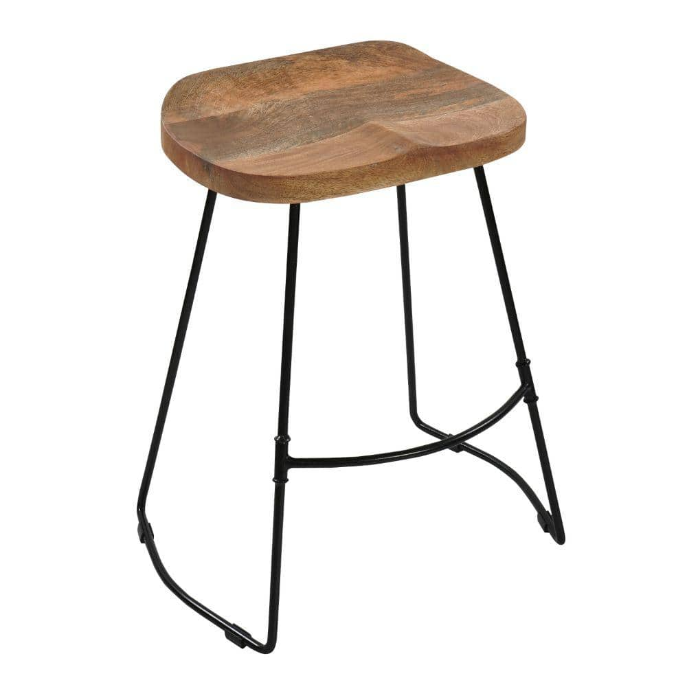 THE URBAN PORT Tiva 24 In H Brown And Black Mango Wood Handcrafted   Brown And Black The Urban Port Bar Stools Upt 294096 64 1000 