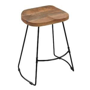 Tiva 25 in. Brown and Black Backless Metal Frame Handcrafted Counter Height Stool with Wooden Seat