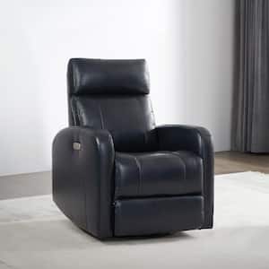 Monroe Navy Genuine Leather Power Swivel Glider Recliner Chair with Double Layer Backrest for Living Room