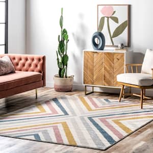 Neveah Contemporary Chevron Beige 3 ft. 3 in. x 5 ft. Accent Rug