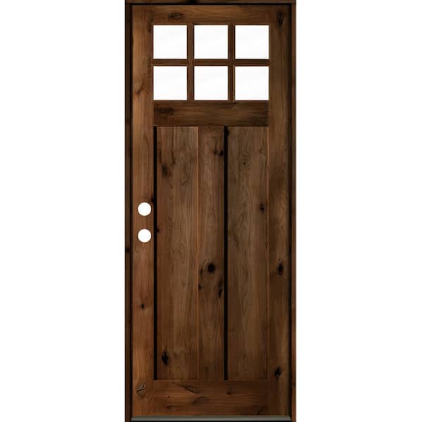 null 32 in. x 96 in. Craftsman knotty alder Right-Hand/Inswing 6-Lite Clear Glass Provincial Stain Wood Prehung Front Door