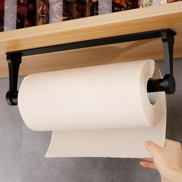 Under Cabinet Mount Black Finish Paper Towel Holder Aluminum Alloy Kitchen Bathroom Living Room Self Adhesive