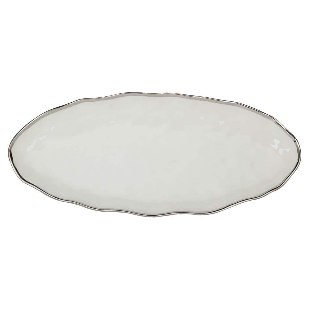 Certified International 19.5 in. Multi-Colored Porcelain Regency Silver Oval Fish Platter