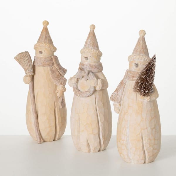 SULLIVANS 13.5 in. Christmas Rustic Snowman Figurine Set of 3