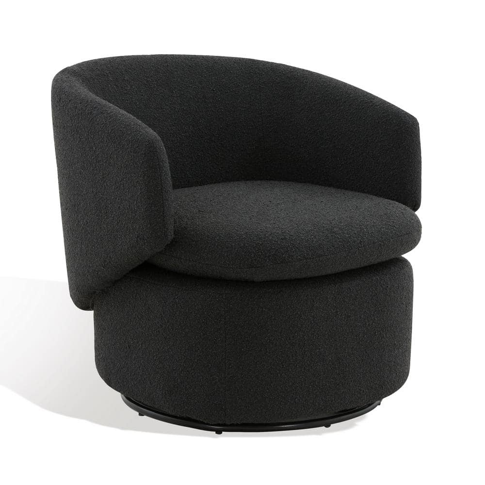 Elegant Black Boucle 31" Swivel Barrel Chair