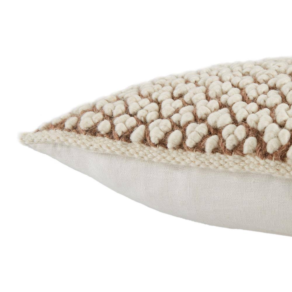 Tan and Ivory Wool Embroidered Square Throw Pillow