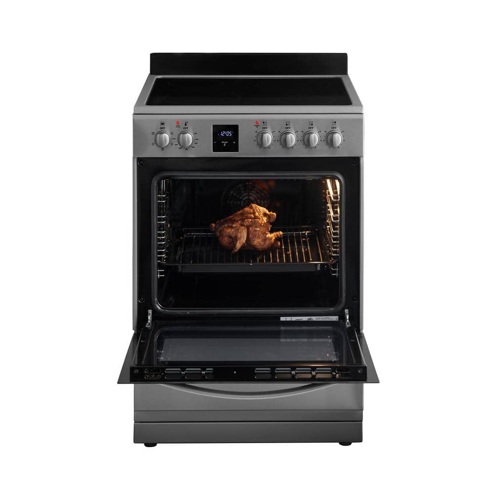 24" Stainless Steel Electric Range with Convection Oven and Glass Top