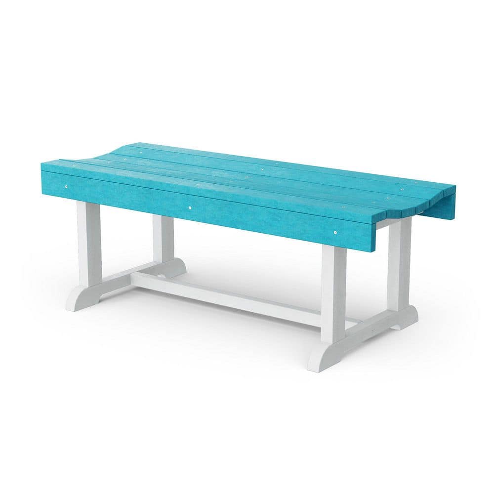 Heritage 42 in. Aruba Blue and White HDPE Plastic Outdoor Patio Backless Bench price history on PriceWatchPro