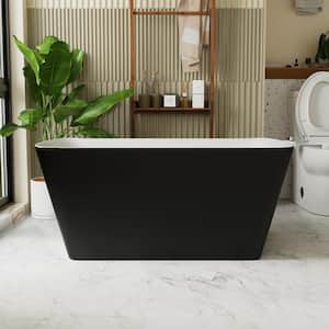 MUSE 47 in. Black Acrylic Rectangle Flatbottom Freestanding Non-Whirlpool Soaking Bathtub Include Interior Seat