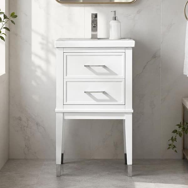 Clara 20 in. Single Sink Freestanding White Bath Vanity with White Ceramic Top (Assembled）