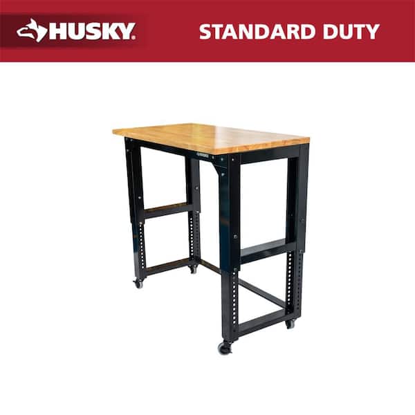 46 in. W x 24 in. Deep Adjustable Height Work Table with Solid Wood Top, Gloss Black