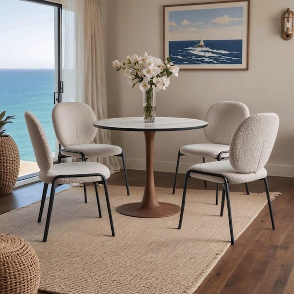 Bristol 24 in. Round Dining Table with MDF Top and Cherry Steel Pedestal Base in Marbled White