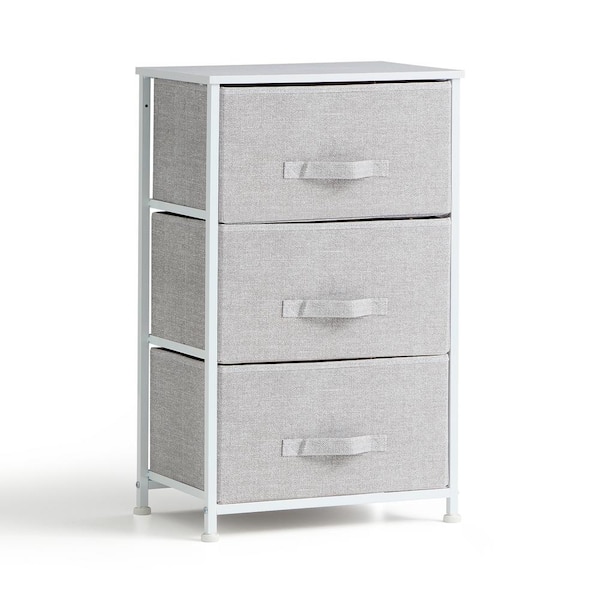 Brookside Sierra 17.72 in. W x 28.94 in. H White 3-Drawer Fabric Storage Chest with Light Gray Drawers