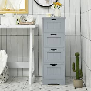 Grey Bathroom Floor Cabinet Free Standing Storage Side Organizer With 4-Drawers