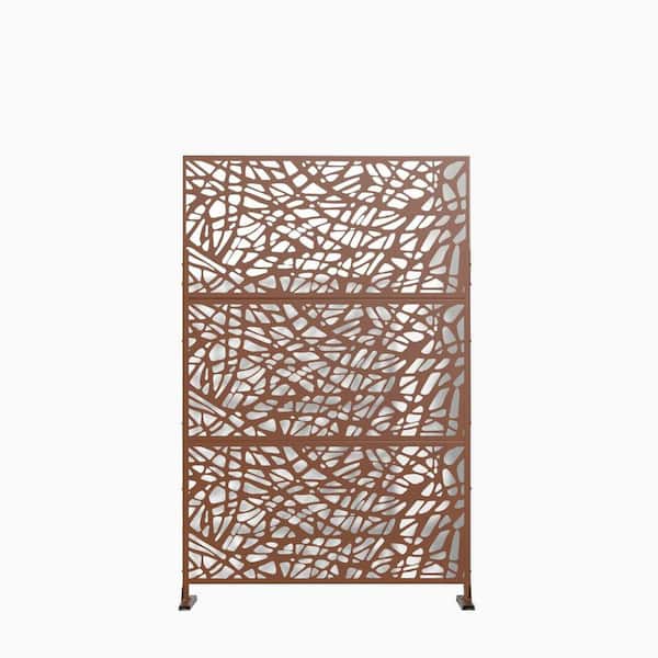 Cisvio 6.33 ft. H x 3.93 ft. W Laser Cut Metal Privacy Screen, Decorative Privacy Screen Outdoor Divider with Stand Brown