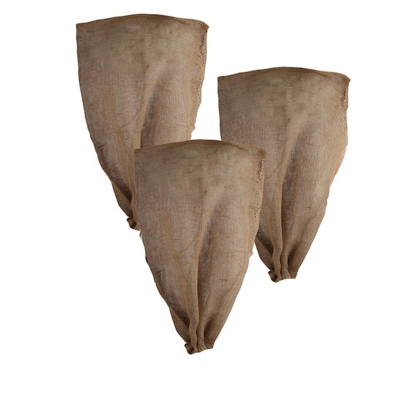 40 in. Brown Burlap Reusable Plant Cover Bag Frost Protection Winter Plant Support Accessory 3-Pack