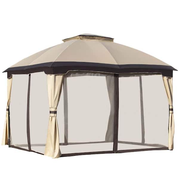 9.8 ft. x 12 ft. Beige Outdoor Gazebo Patio Gazebo Canopy Shelter Party Tent with Double Arc Roofs for Backyard, Lawn