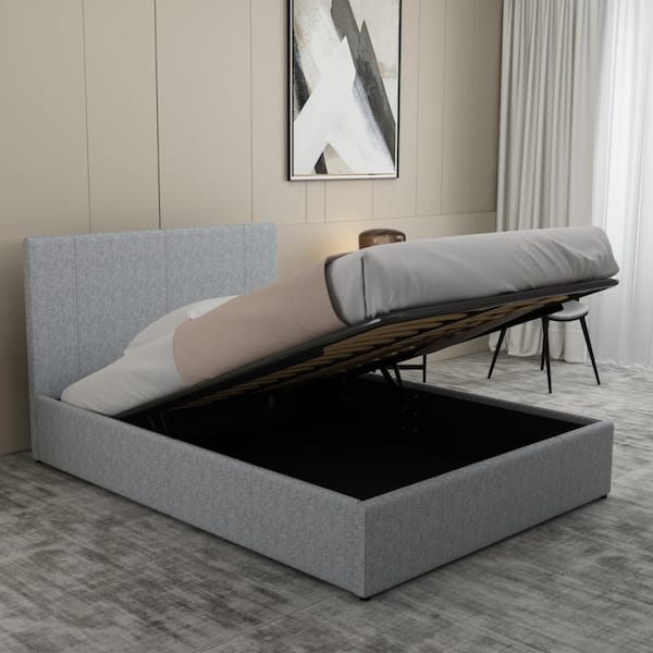 Lavendon Gray Queen Size Fabric Lift Up, Lift Up Storage Bed Frame Queen