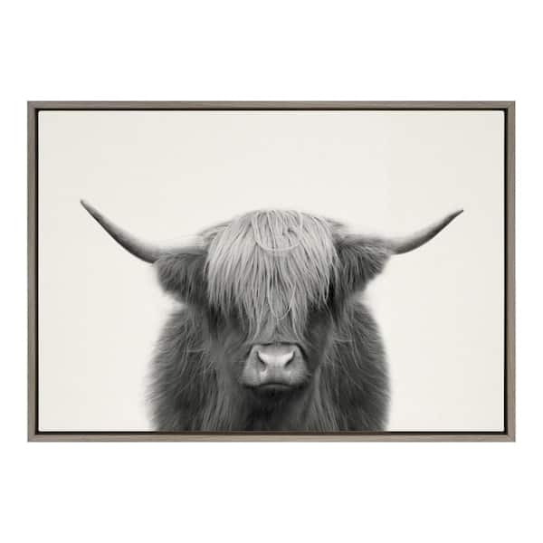 Kate and Laurel Sylvie "Hey Dude Highland Cow" by The Creative Bunch Studio Framed Canvas Animal Wall Art 33 in. x 23 in.