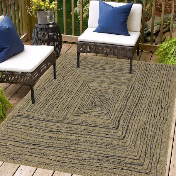 Kalina 10 ft. x 13 ft. Jute and Black Indoor/Outdoor Area Rug