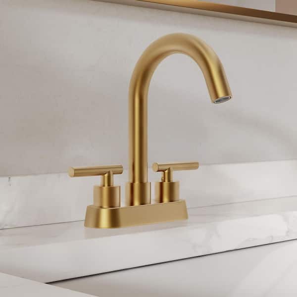 4 in. Centerset 2 or 3-Hole Double Handle High Arc Bathroom Faucet in Spot Resistant Brushed Gold with Pop-Up Drain