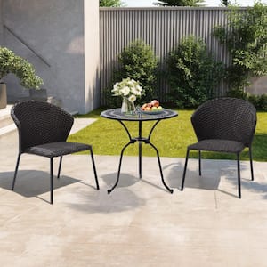 2-Piece Outdoor Garden Stackable Wicker Dining Chairs in Brown