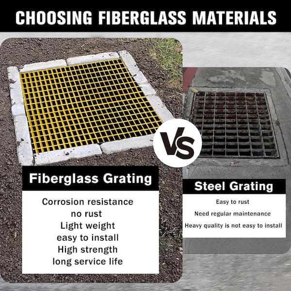 Wellco 1.5 x 1.5 x 1 in., 1 x 4 ft., Fiberglass Molded Grating Composite for Outdoor Drain Cover Deck Tile, Yellow