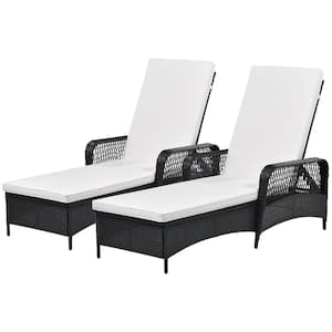 Black Wicker Outdoor Patio Pool PE Rattan Wicker Chair Wicker Sun Lounger, Adjustable Backrest, Beige Cushion (2 Sets)