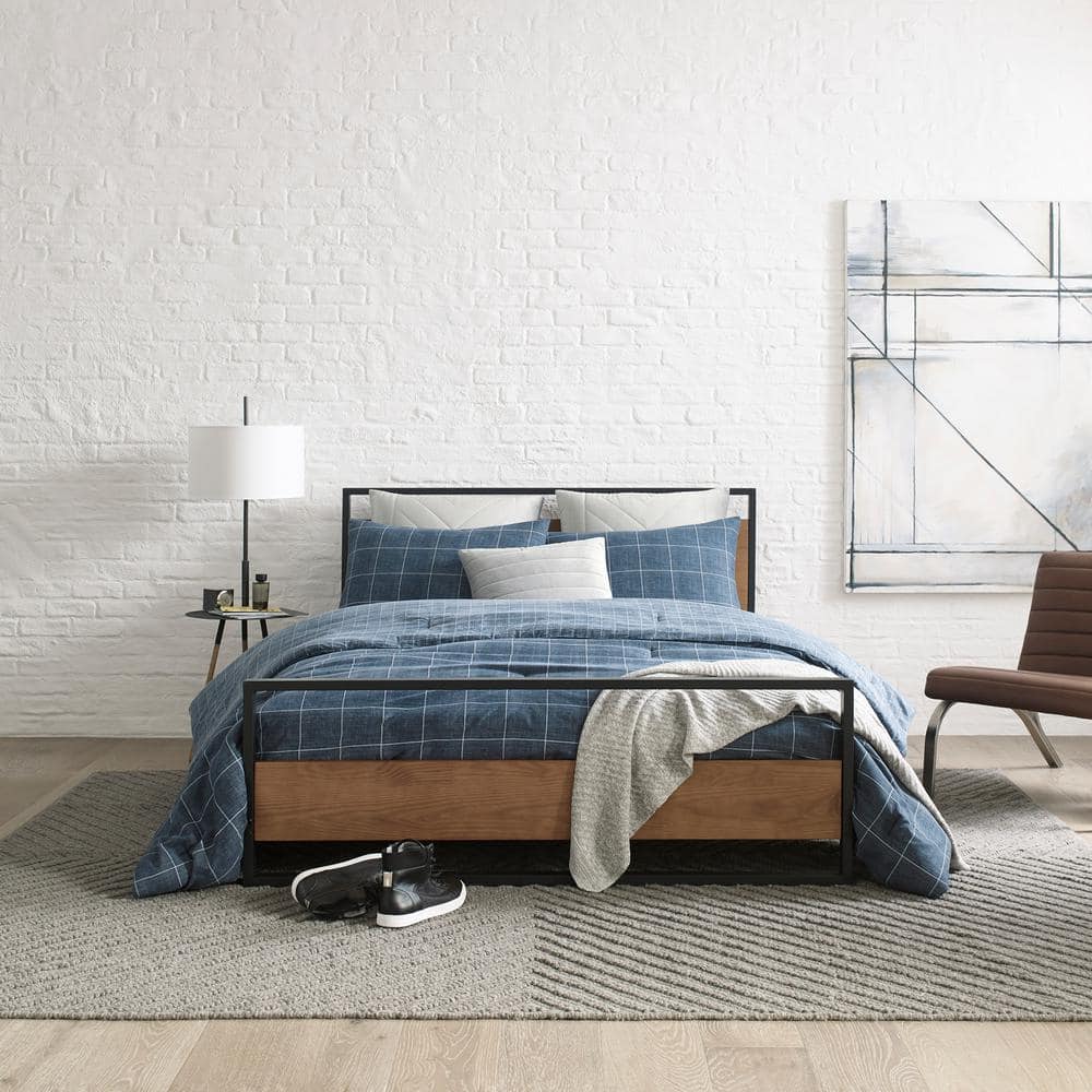 Full Blue Cotton Reversible Comforter Set with Shams