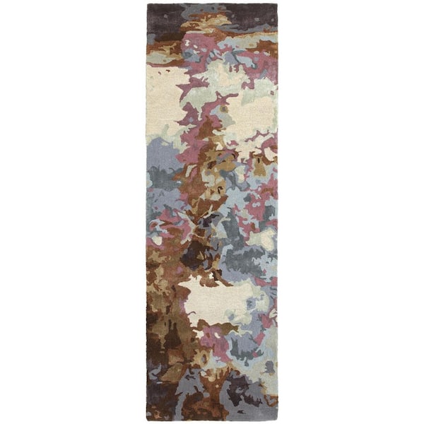 2 ft. x 8 ft. Blue Abstract Washable Area Rug