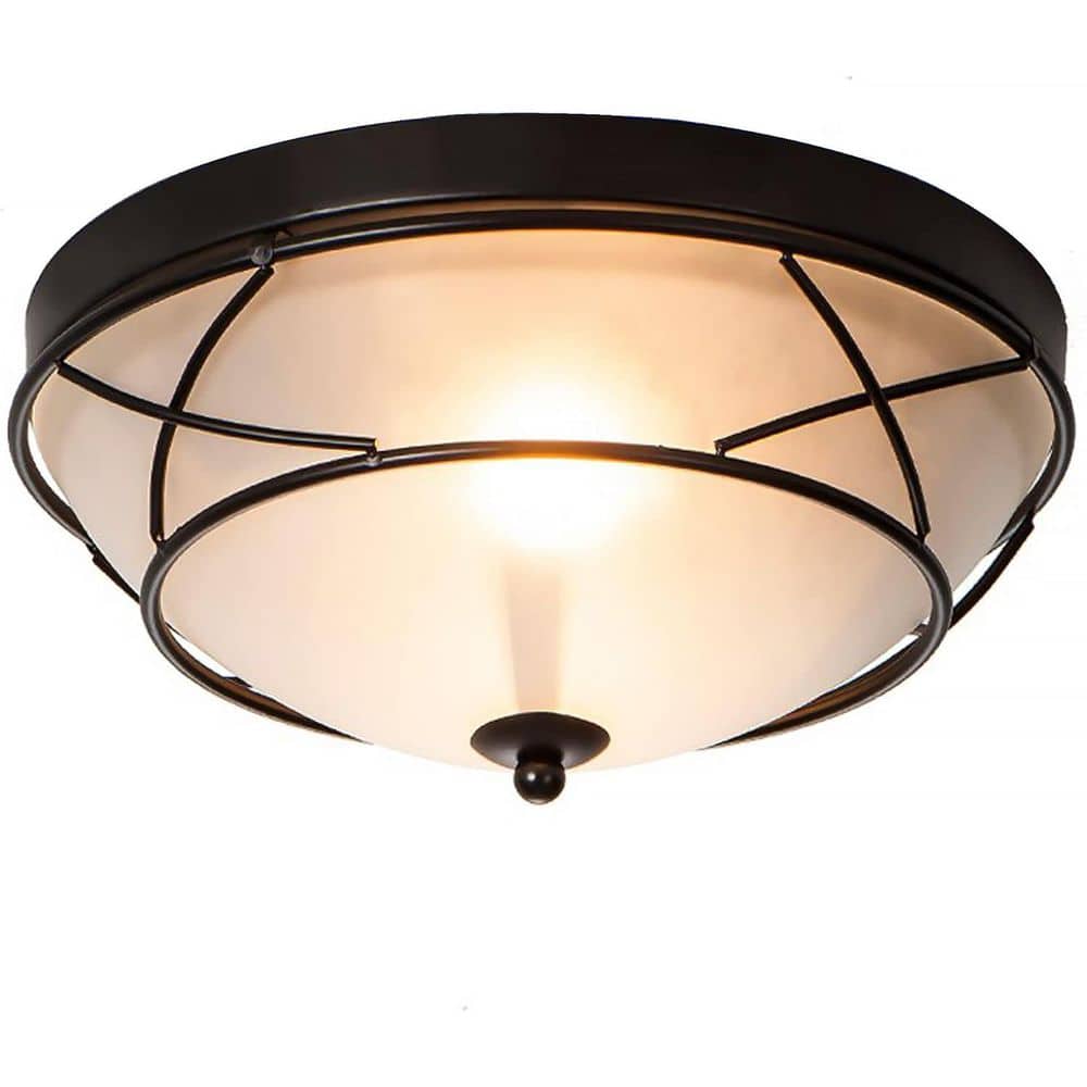 11.8 in. Black 2-Light Flush Mount Ceiling Light Fixture with Frosted Glass Classic Dome for Living Room Kitchen Hallway price history on PriceWatchPro