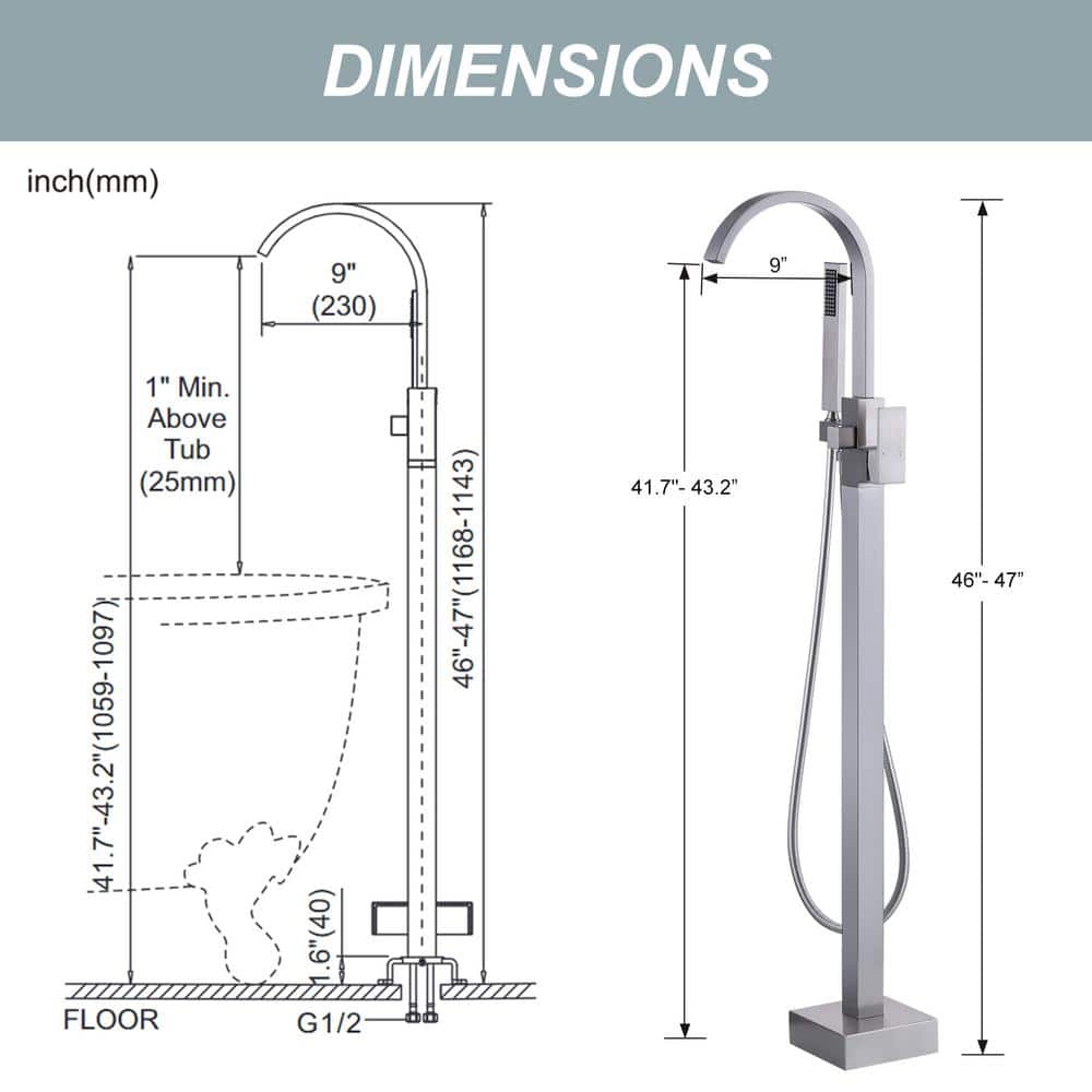 Brushed Nickel Freestanding Tub Filler with Hand Shower