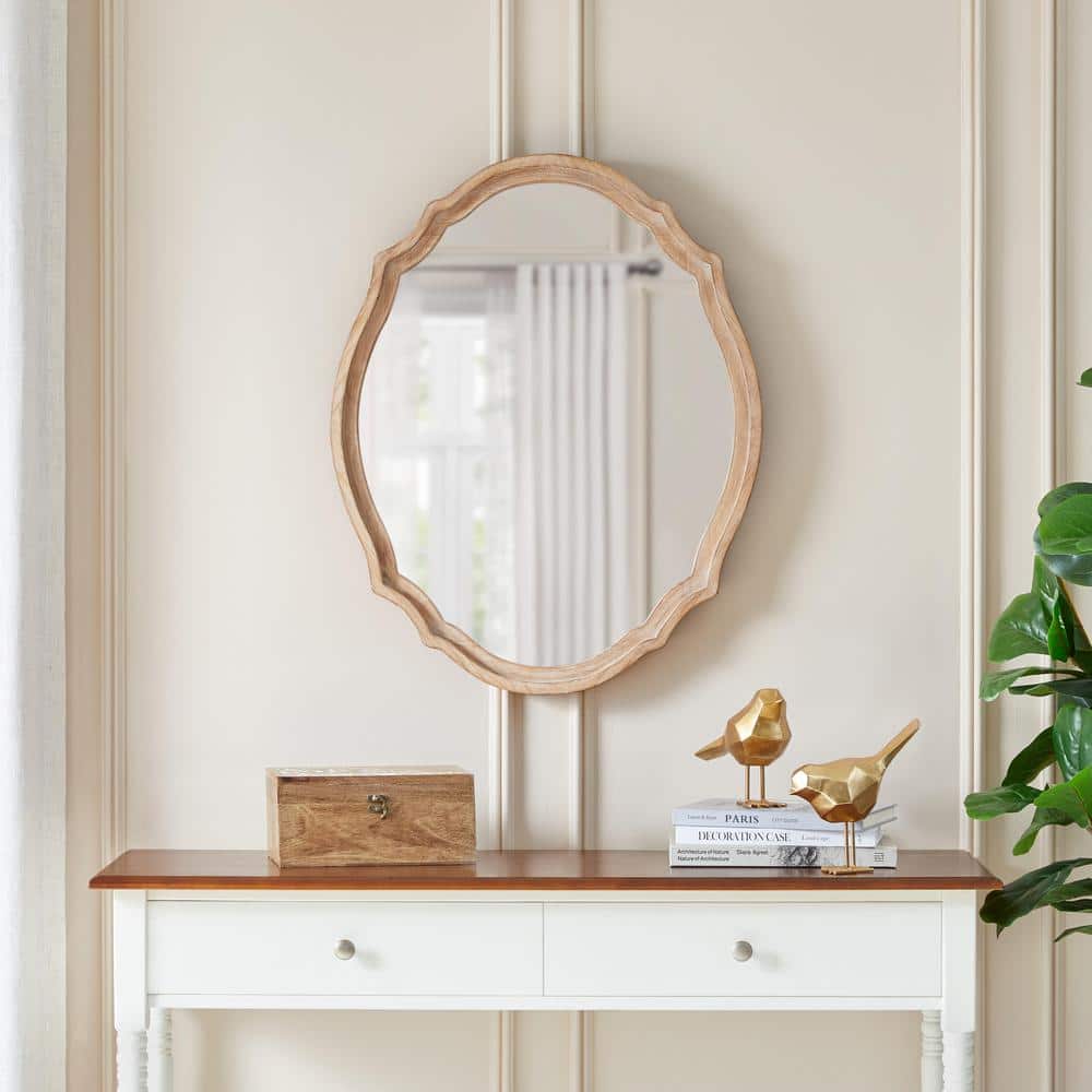Medium French Country Oval Natural Wood Ornate Framed Mirror (24 in. W x 29 in. H)