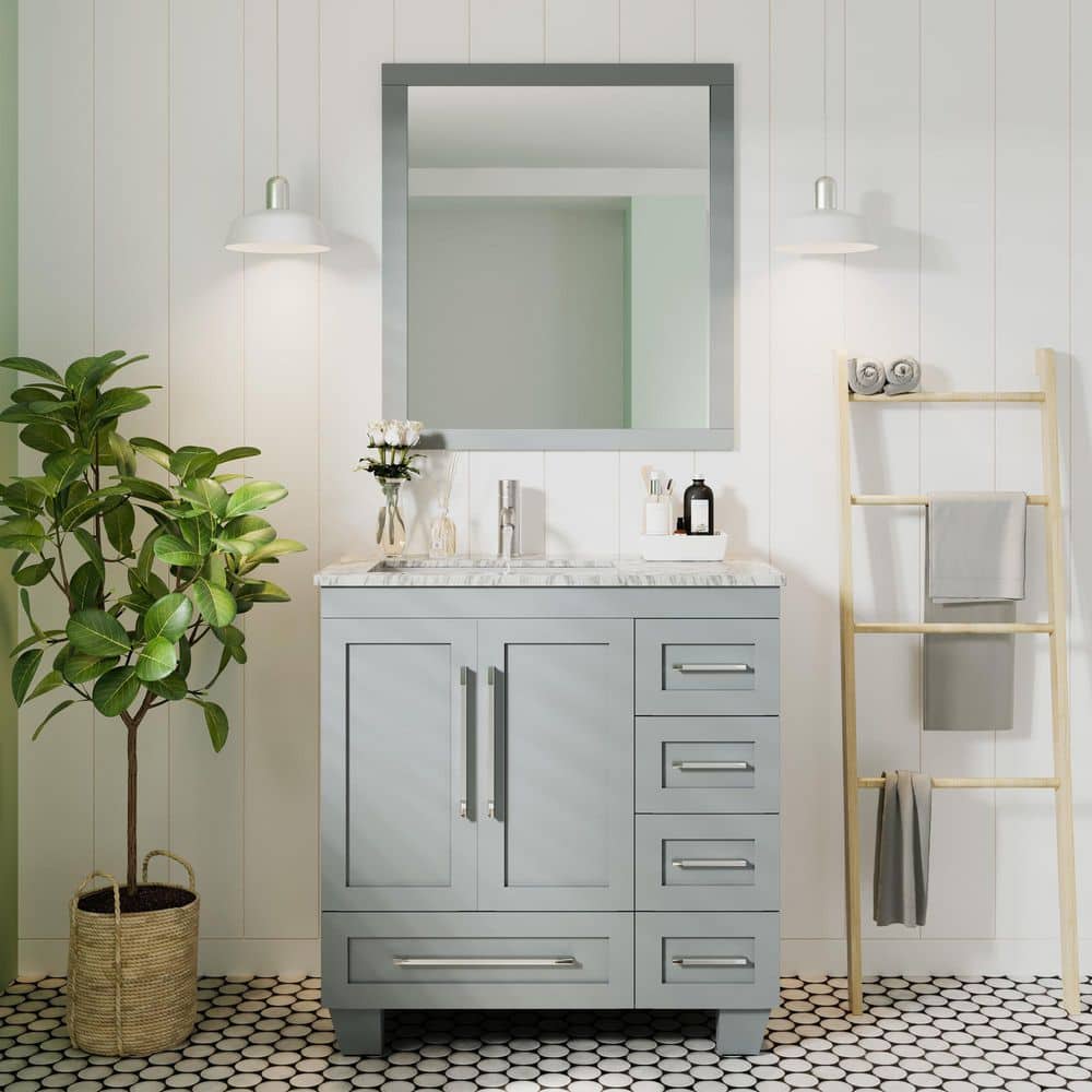 Eviva Loon 30 in. W x 22 in. D x 34 in. H Bathroom Vanity in Gray with ...