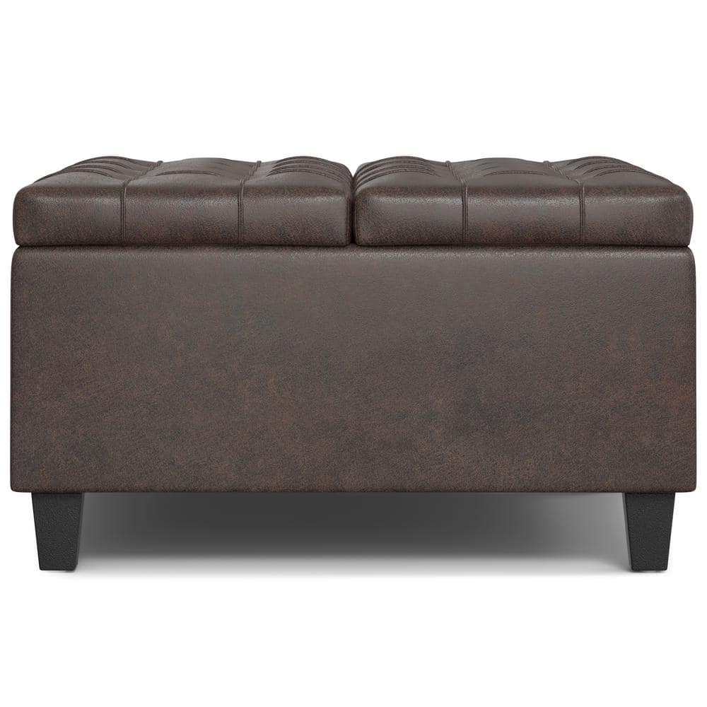 Harrison Distressed Brown Tufted Vegan Leather Storage Ottoman