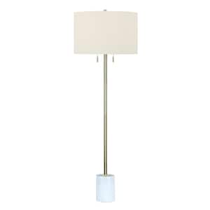 61.5 in. Satin Brass Column Floor Lamp for Living Room with White Linen Shade