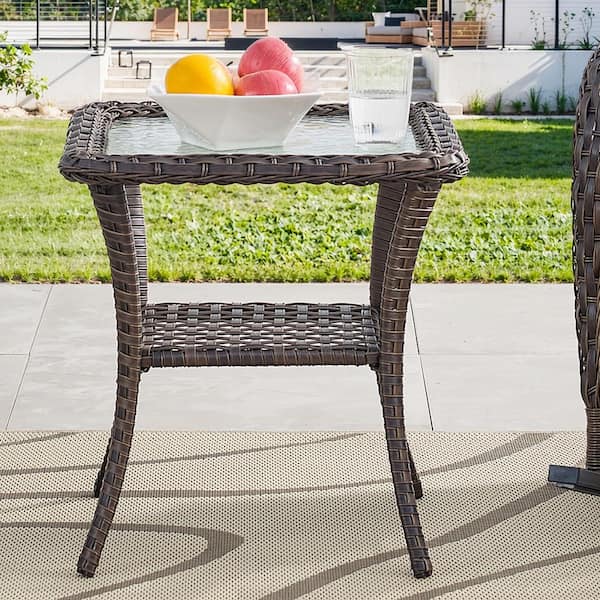 Wicker, metal discount & glass table