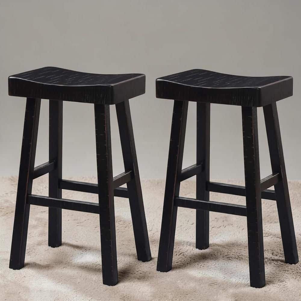 Biasca 29 in. H Black Backless Wood Bar Stool with Wood Seat (Set of 2) price history on PriceWatchPro