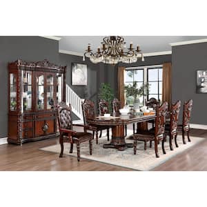 La Salla Traditional Oval Brown Cherry Wood  120 in. Double Pedestal Dining Table with Extension Leaf (Seats 8)