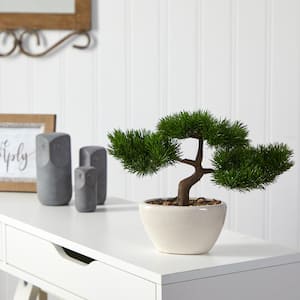 10 in. Artificial Cedar Bonsai Tree in Decorative Planter