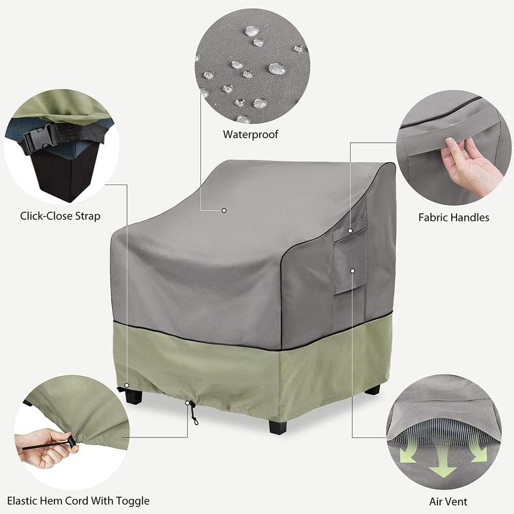 Heavy-Duty Waterproof Grey and Beige Patio Chair Covers, 2-Pack