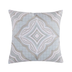 Darcy Blue, Silver, White Medallion Embroidered 18 in. x 18 in. Throw Pillow