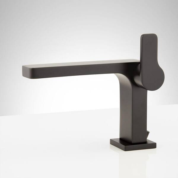 SIGNATURE HARDWARE - Hibiscus Single Handle Bathroom Faucet with Drain Kit Included in Matte Black