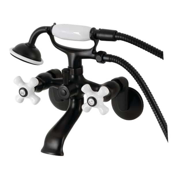 Kingston Brass Kingston 3-Handle Wall-Mount Clawfoot Tub Faucet with Hand Shower in Matte Black