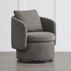 Ethan Fossil Grey Fabric Modern Swivel Accent Chair with Storage Space Barrel Arm Chair for Bedroom or Living Room